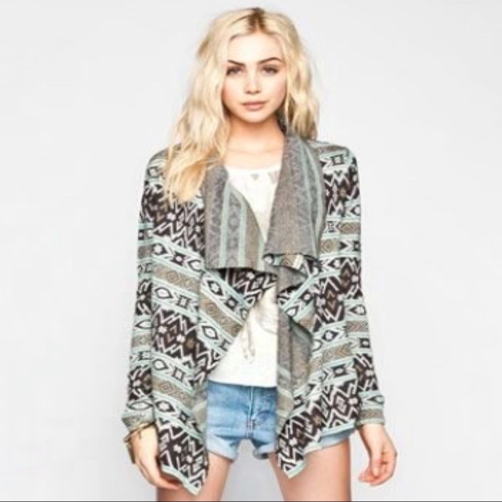 Billabong Show Me Waves Tribal Open Waterfall Knit Cardigan Cover Up Size M